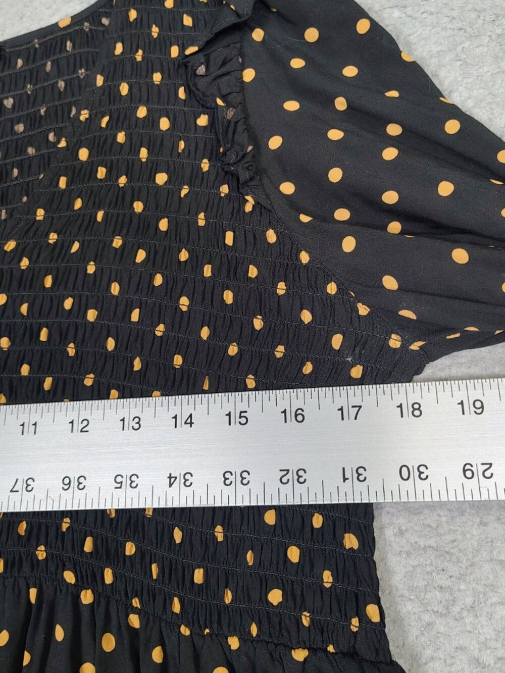 Madewell Mini Dress Women Medium Black Oval Dot Smocked Lucie V-Neck Puff Sleeve - Picture 11 of 11